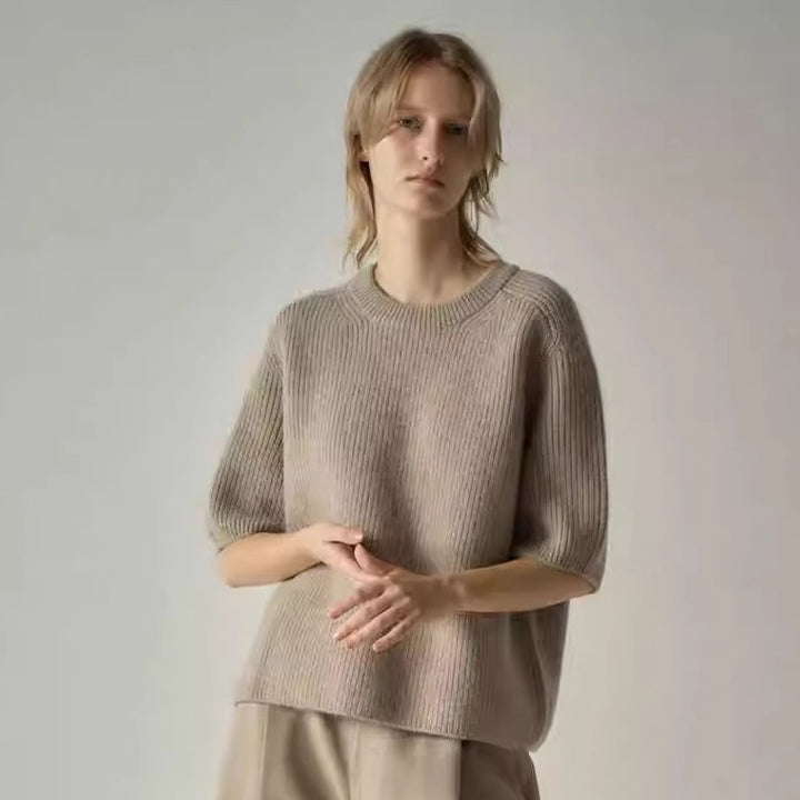 Damen modischer Strickpullover mit kurzen Ärmeln und weichem Material Drune