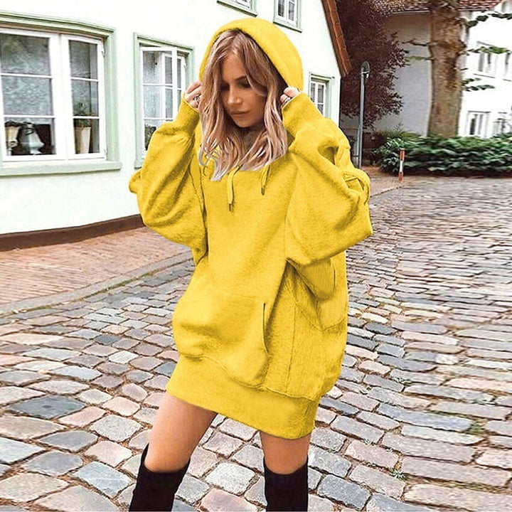 Damen Hoodie Kleid im lässigen Oversize-Stil mit Kängurutasche Drune