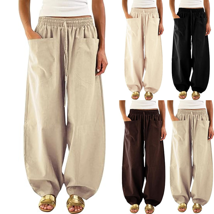Damen weite Freizeithose mit elastischem Bund und praktischen Taschen Drune