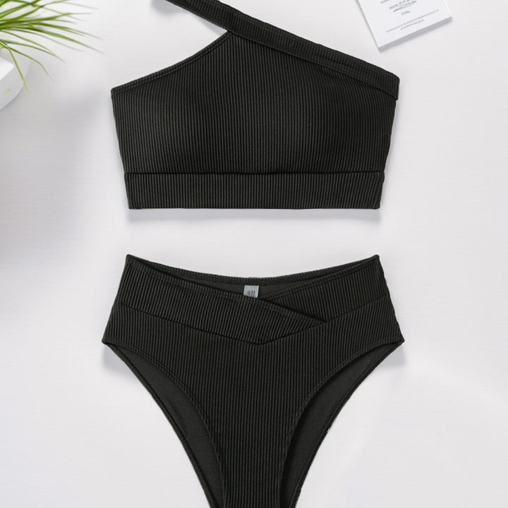 Damen Sport-Bikini mit asymmetrischem Oberteil und hohem Bund Drune