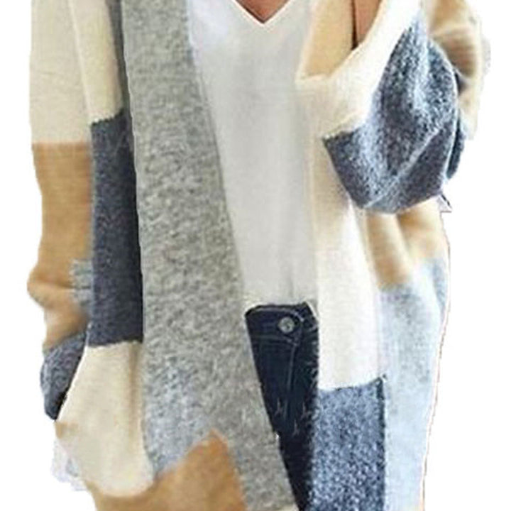 Damen lässiger Strickcardigan mit weichem Material und modernen Farbblöcken Drune
