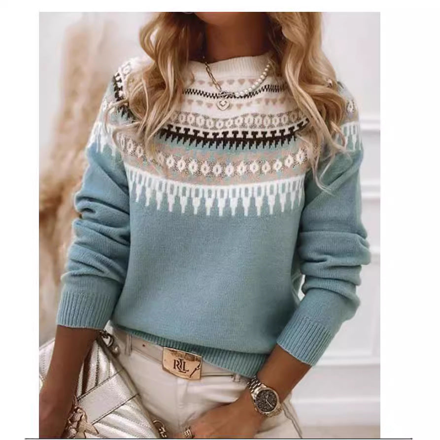 Damen nan Norwegerpullover aus Wollmix mit Rundhalsausschnitt und traditionellem Fair-Isle-Yoke Drune