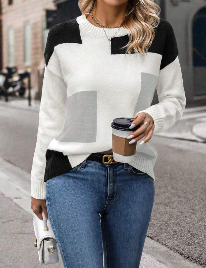 Damen modischer Pullover mit geometrischem Muster und stylischem Schnitt Drune