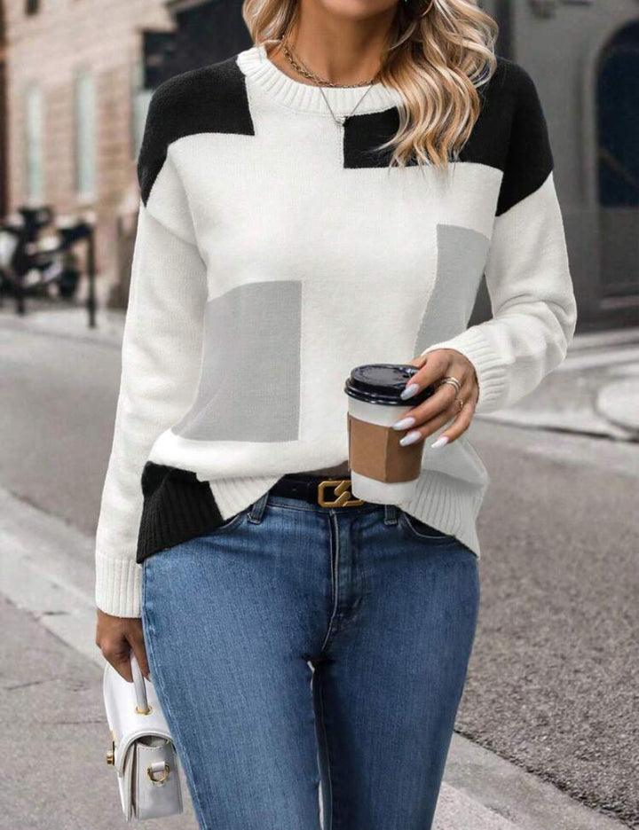 Damen modischer Pullover mit geometrischem Muster und stylischem Schnitt Drune