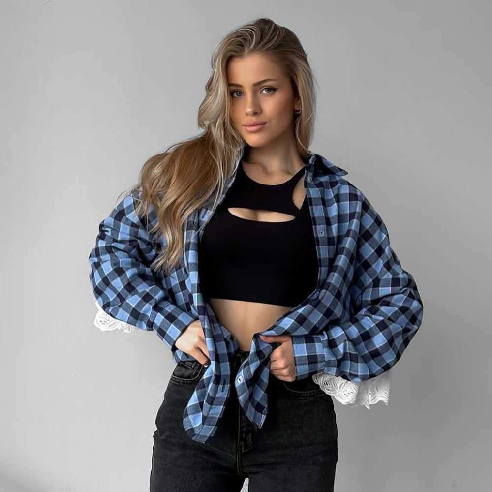 Damen Karottenbluse mit romantischem Spitzenbesatz Drune