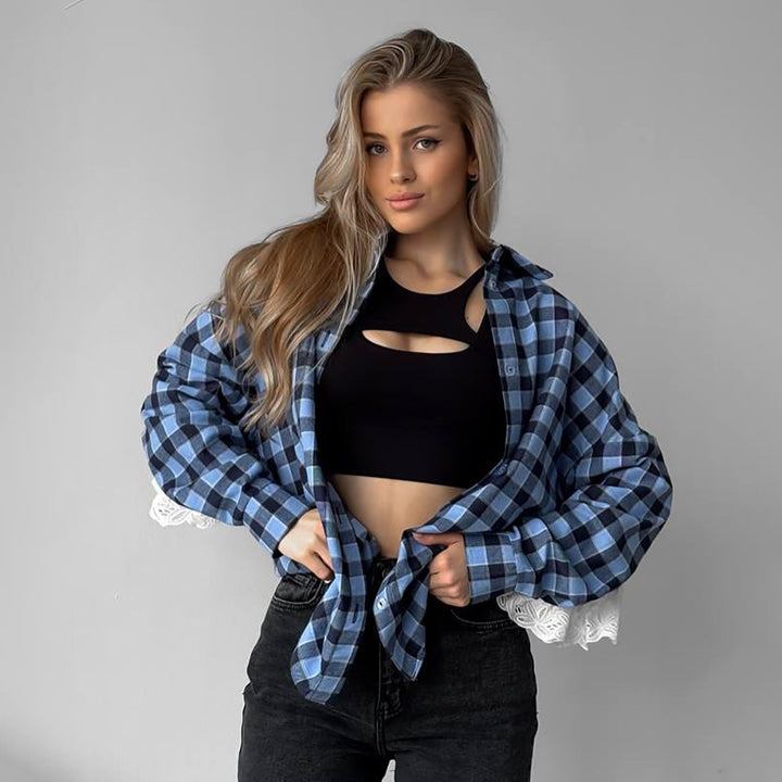 Damen Karottenbluse mit romantischem Spitzenbesatz Drune