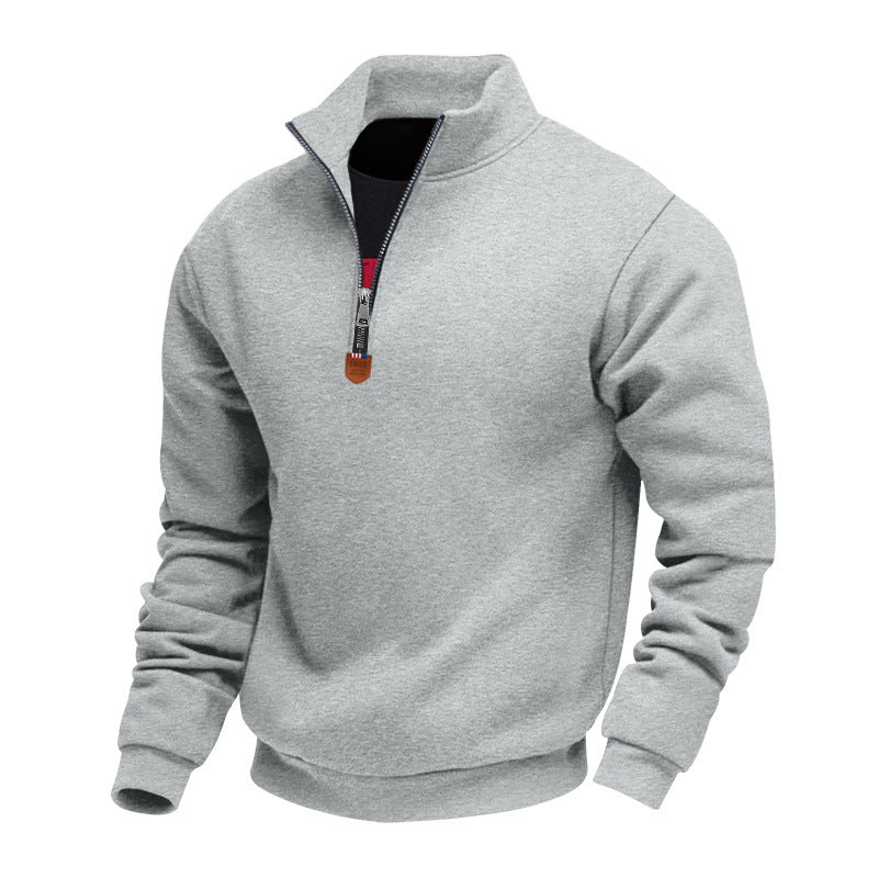 Herren nan Premium-Halbzip-Sweatshirt mit hohem Stehkragen, robustem Reißverschluss und geripptem Saum Drune
