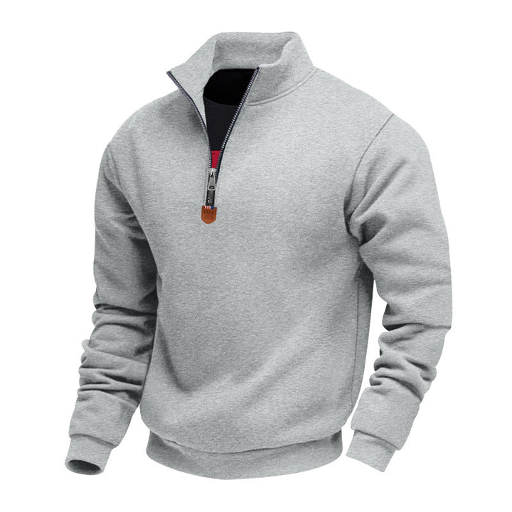 Herren nan Premium-Halbzip-Sweatshirt mit hohem Stehkragen, robustem Reißverschluss und geripptem Saum Drune