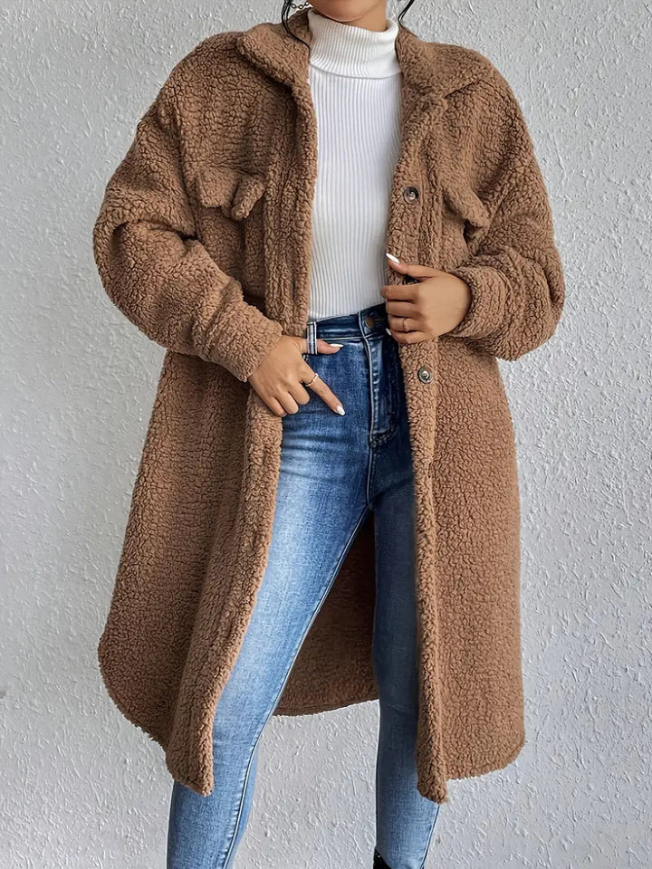 Damen Weiche und gemütliche Teddyjacke im Long-Format Drune