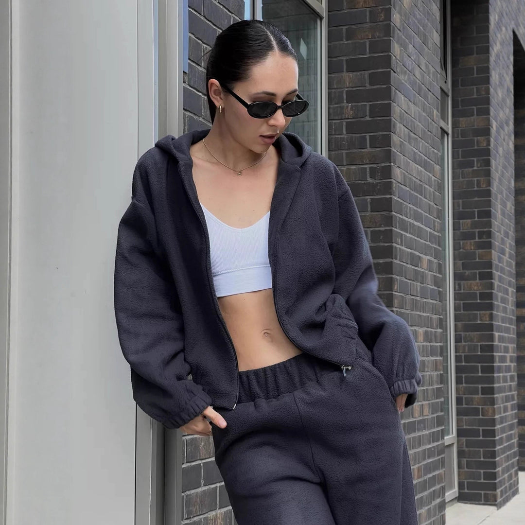 Damen Fleece-Jogginganzug mit Kapuze Drune