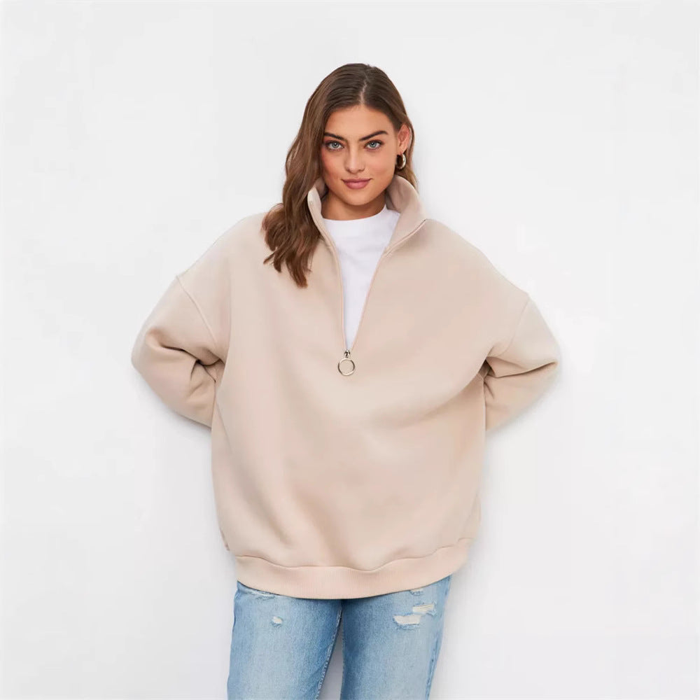 Damen Oversized Kapuzenpullover mit hohem Kragen und Reißverschluss Drune
