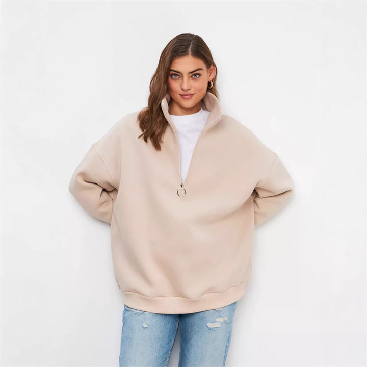Damen Oversized Kapuzenpullover mit hohem Kragen und Reißverschluss Drune