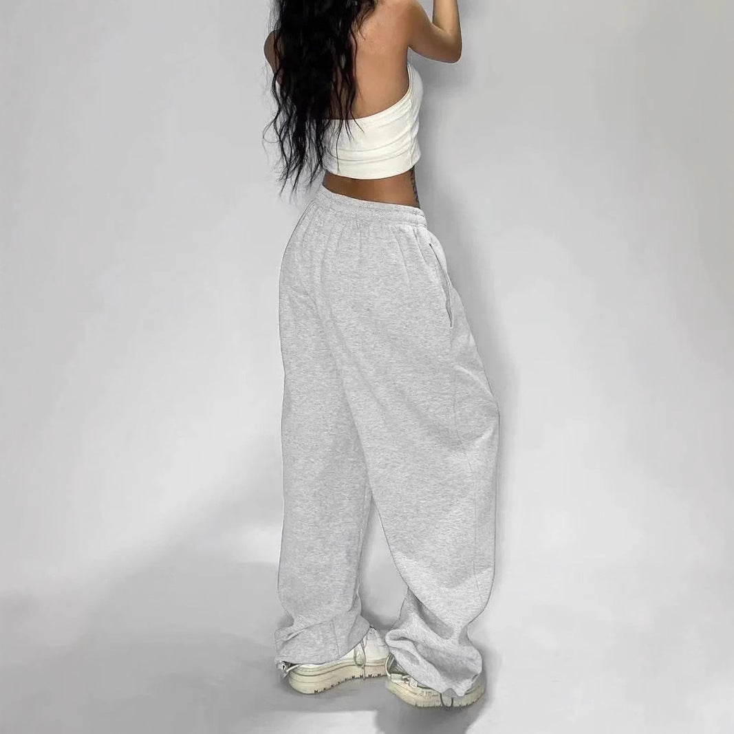 Damen nan weit geschnittene Loungehose mit hohem Bund extra weitem Bein und Tunnelzug Drune