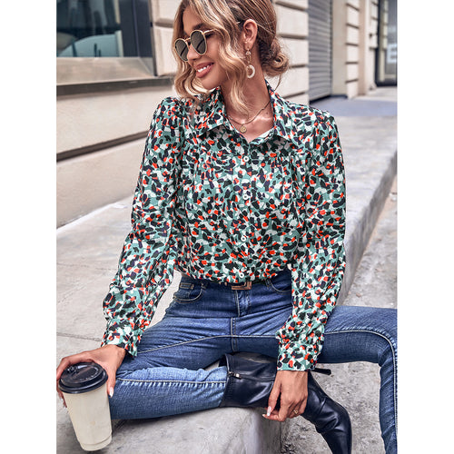 Damen Bluse mit floralem Druck und modischem Puffärmel Drune