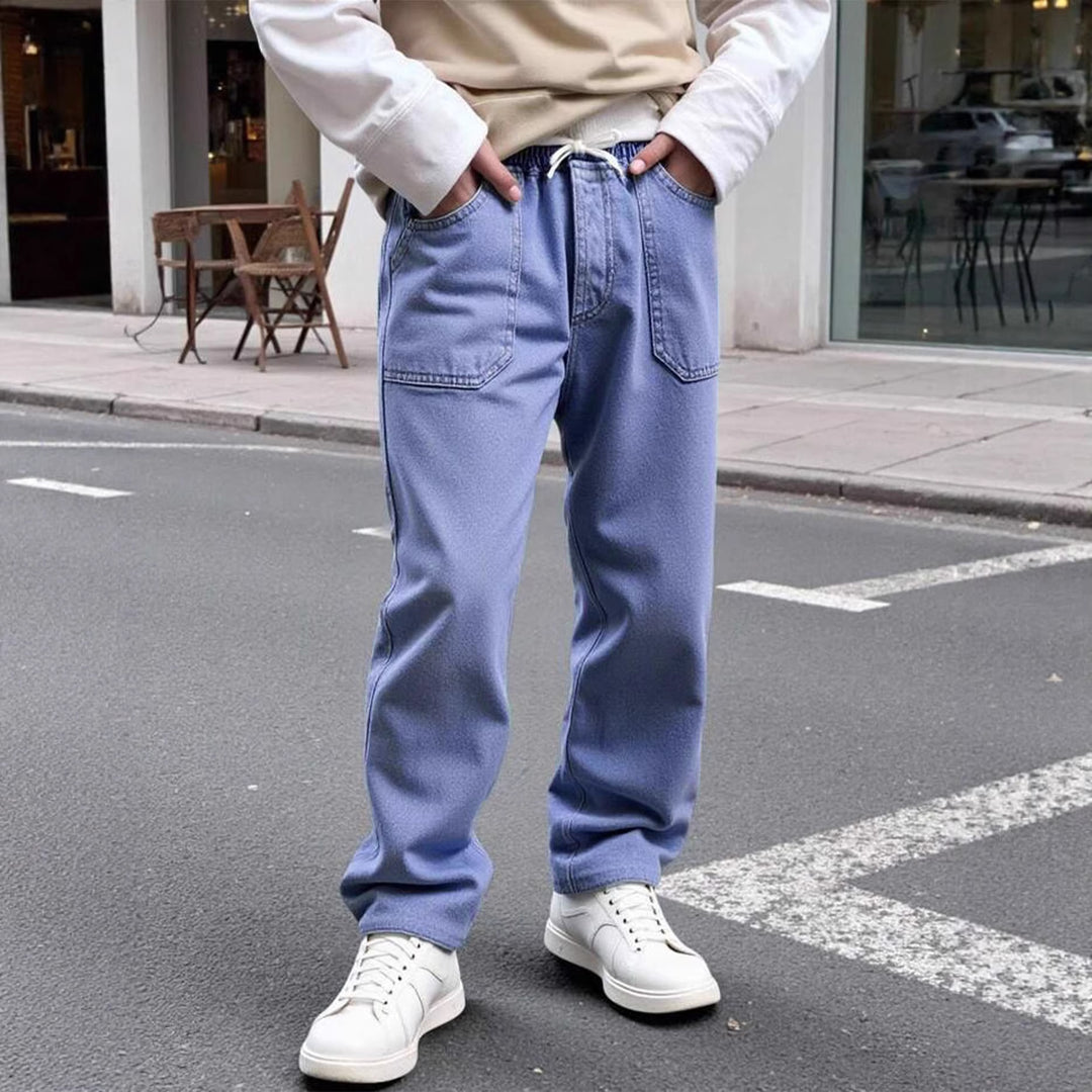 Herren lässige Denim-Hose mit verstellbarem Bund und tiefen Taschen Drune