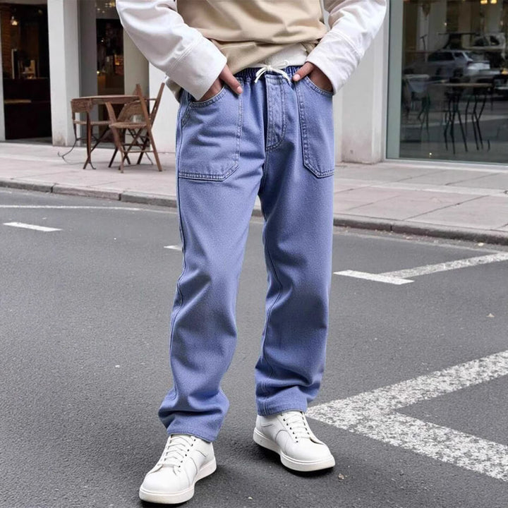 Herren lässige Denim-Hose mit verstellbarem Bund und tiefen Taschen Drune