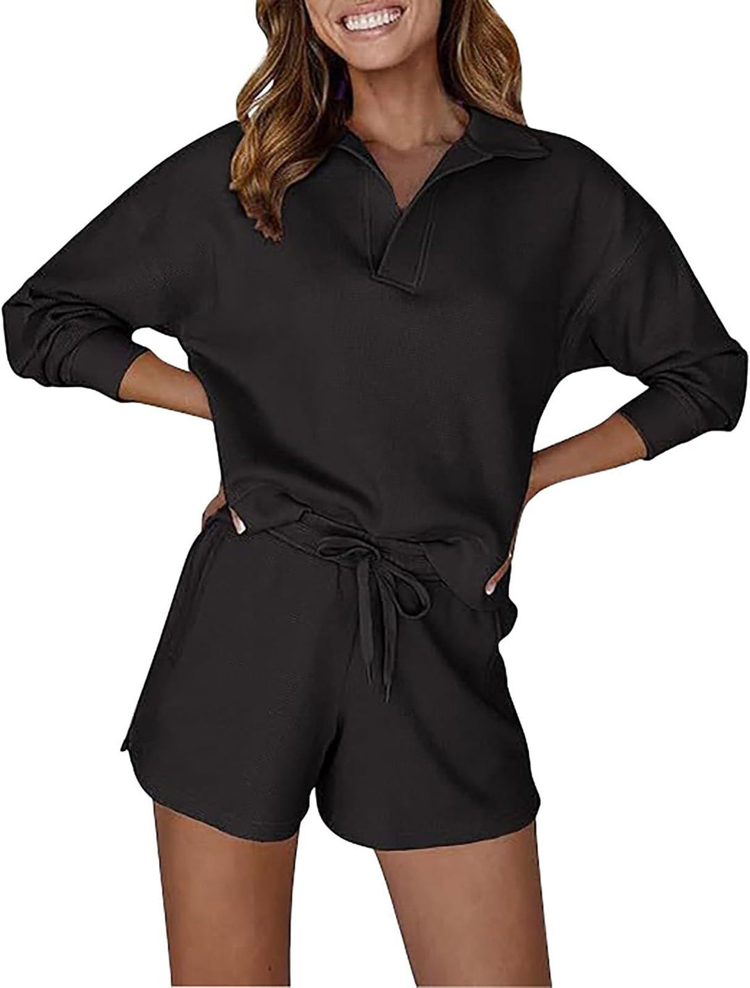 Damen lässiges Poloshirt und Shorts Ensemble Drune