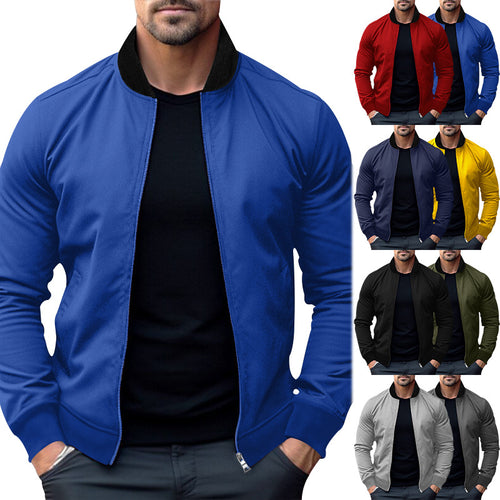 Herren nan sportlich-elegante Sweatjacke im Bomberstil mit Kontrastkragen und Zwei-Wege-Reißverschluss Drune