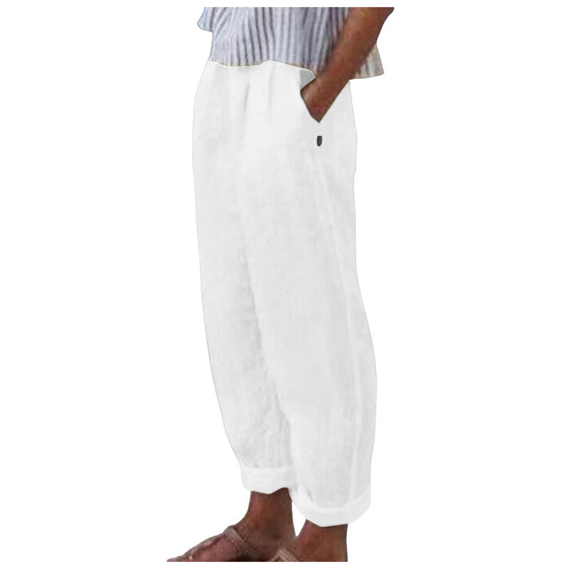 Damen Bequeme Leinenhose mit lockerem Schnitt und seitlichen Taschen Drune