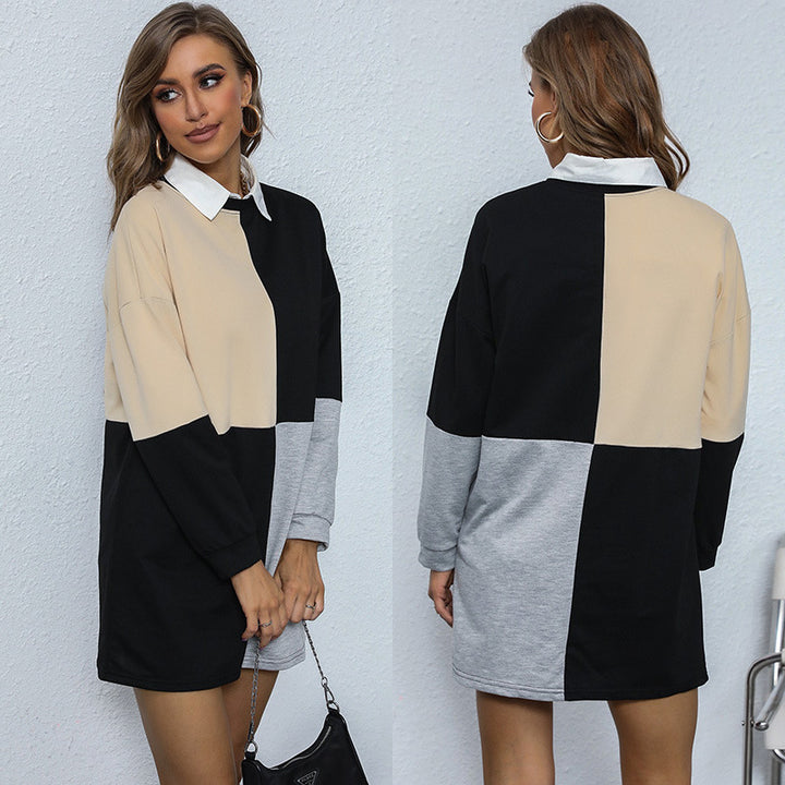 Damen lässiges Kleid mit kontrastierenden Farbblock-Design Drune