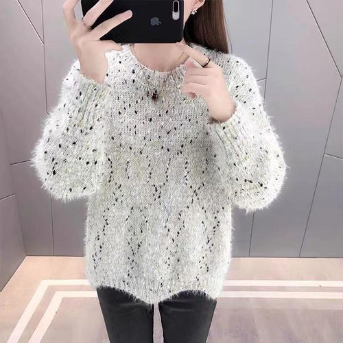 Damen Flauschiger Pulli mit einzigartigem Strukturdesign und funkelnden Akzenten Drune