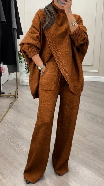 Damen Strickpullover und weite Hose Ensemble Drune