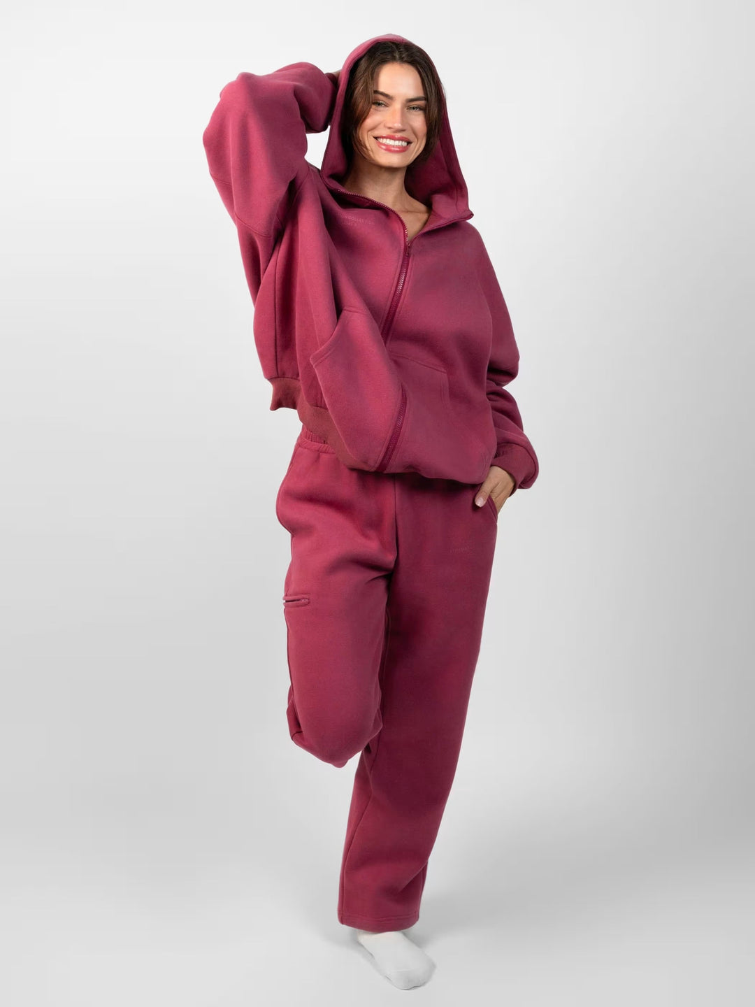 Damen Fleece-Loungewear-Anzug mit hohem Kragen Drune