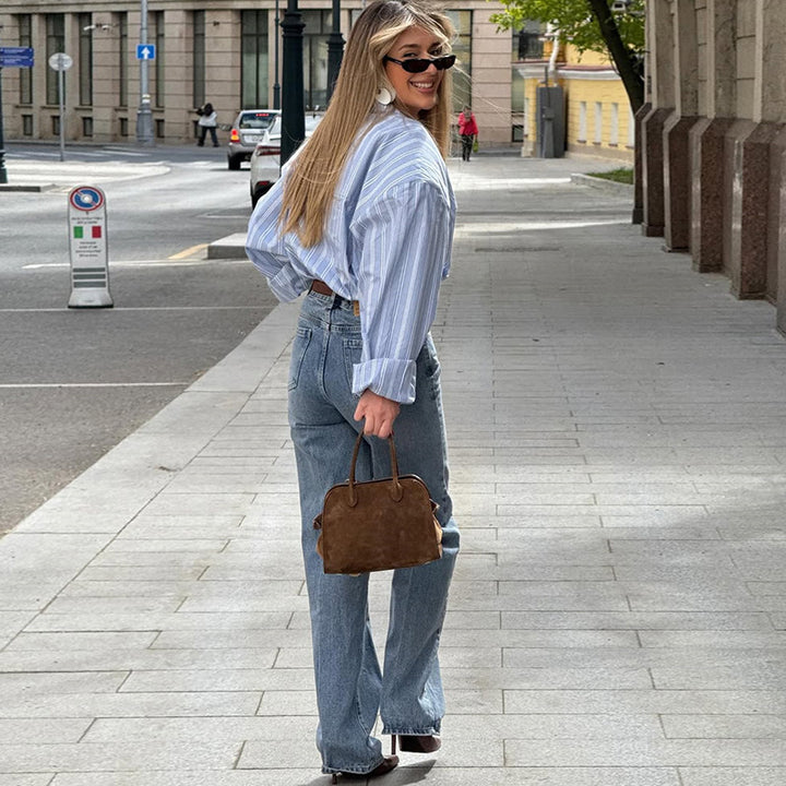 Damen lässige Oversize-Hembluse mit Streifen Drune