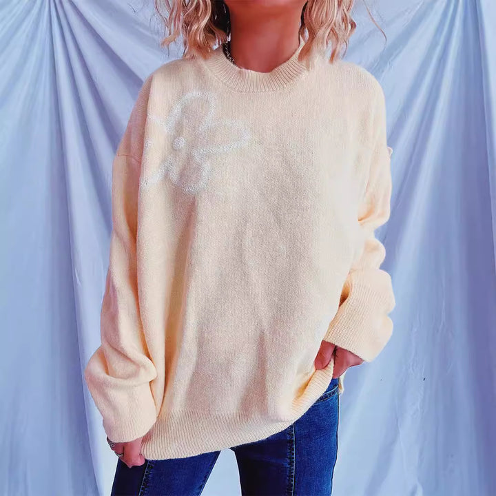 Damen lässiger Strickpullover mit floralem Design und oversized Schnitt Drune