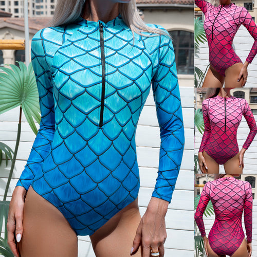 Damen Langarm-Schwimmanzug mit trendigem Fischschuppen-Design Drune