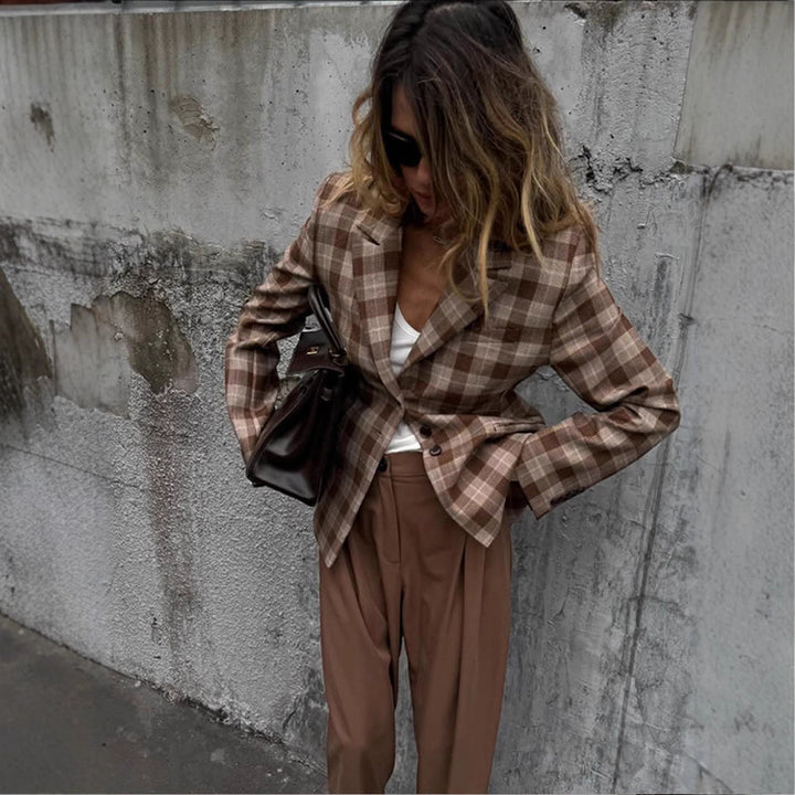 Damen Karierte Blazer- und Minirock-Kombination Drune