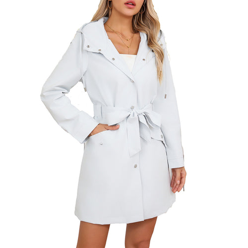 Damen modische Outdoorjacke mit Gürtel und Kapuze Drune