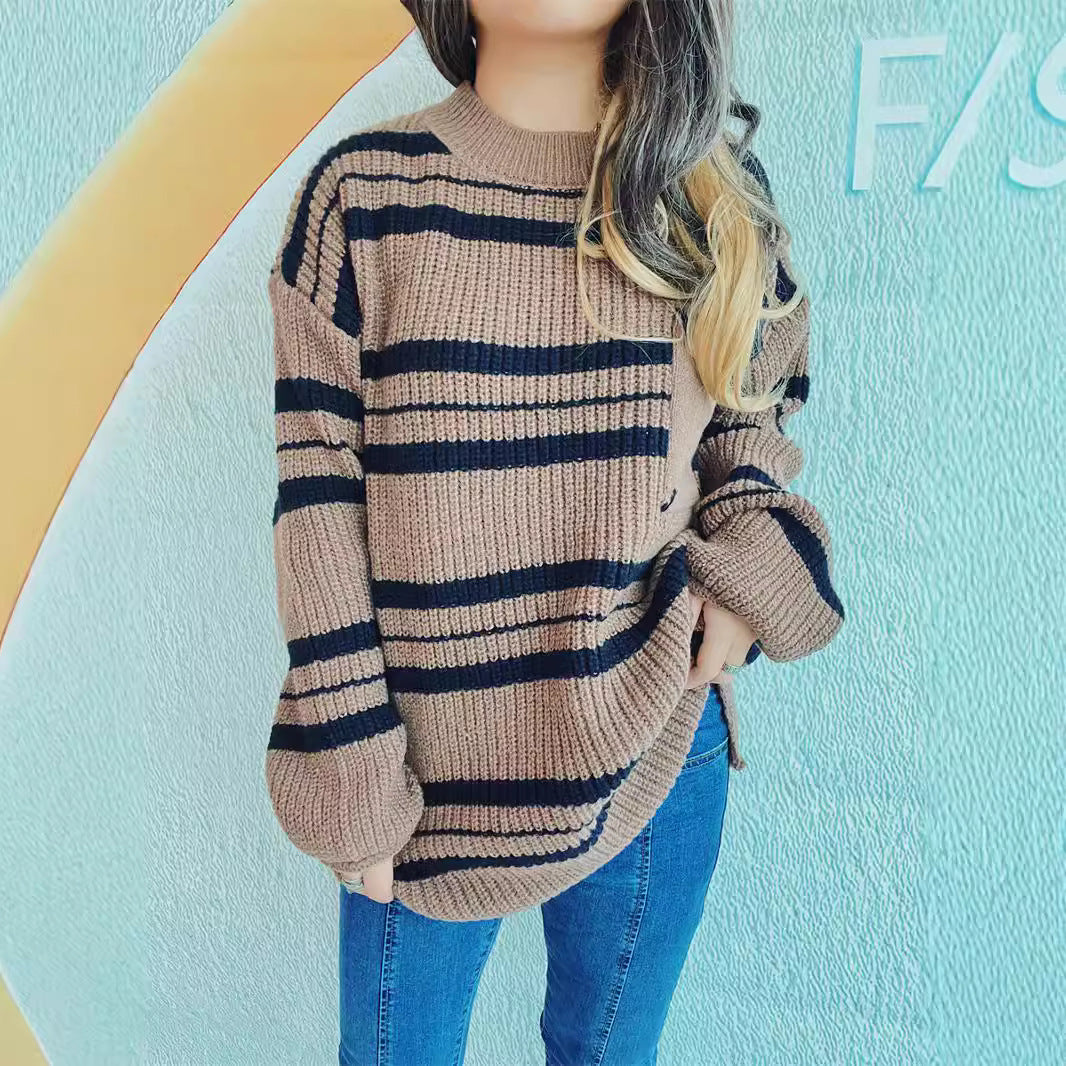 Damen lässiger Strickpullover mit modernem Streifenmuster Drune
