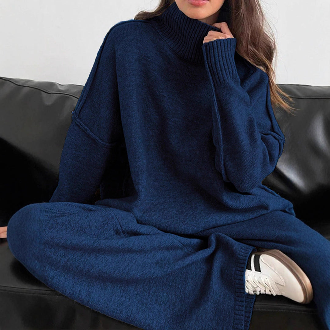 Damen entspannendes Fleece-Loungewear-Set mit hohem Kragen Drune