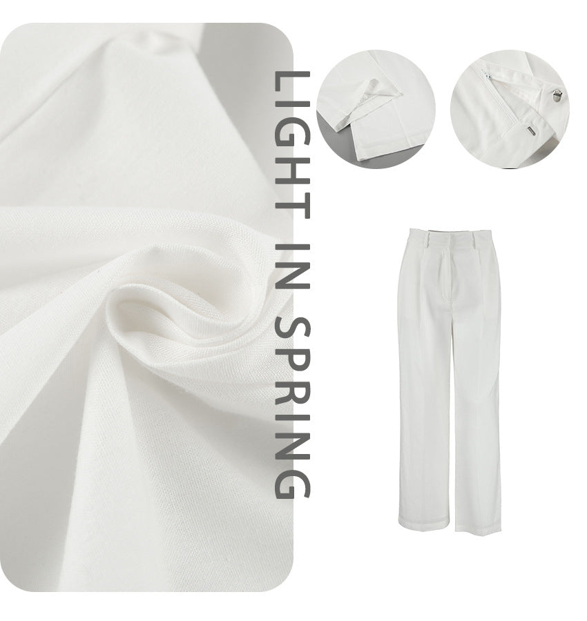Damen Weit Geschnittene Leinenhose mit Elastischem Bund und Hohem Taillenbund Drune