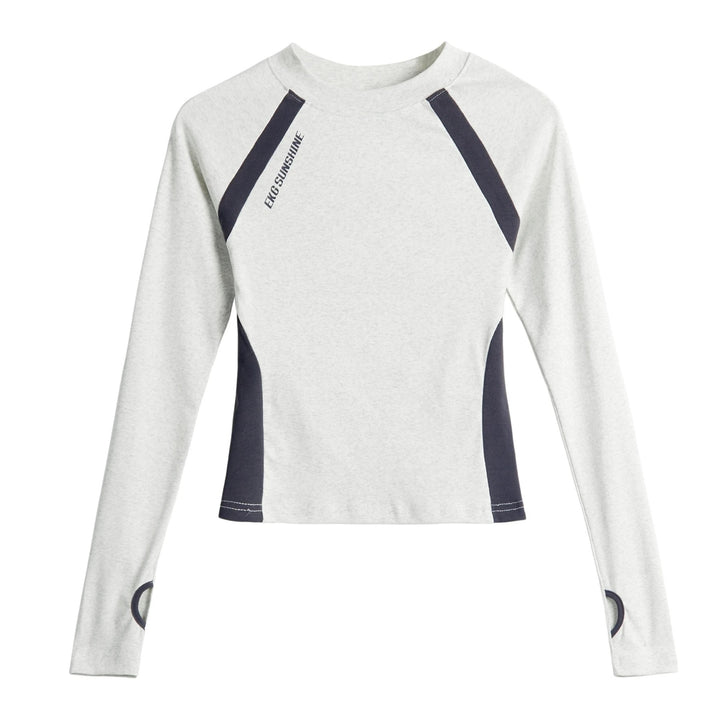 Damen Kurzarm T-Shirt Kontrast Sportlich Slim Fit Grau