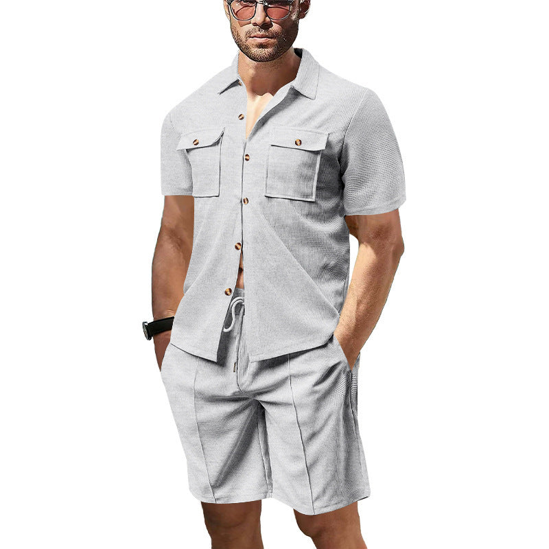 Herren lässiges Kurzarm-Hemd und Shorts-Set mit praktischen Taschen Drune