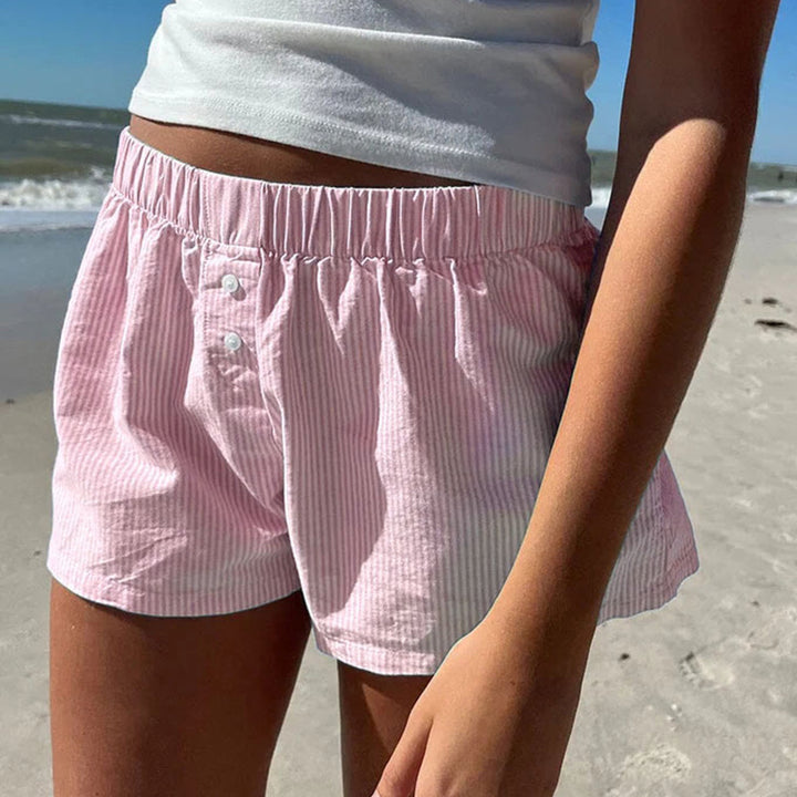 Damen bequeme Baumwollshorts mit Knopfdetails Drune