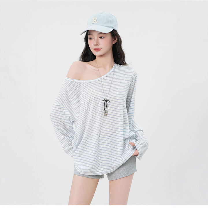 Damen lässiges Langarmshirt mit asymmetrischem Design Drune