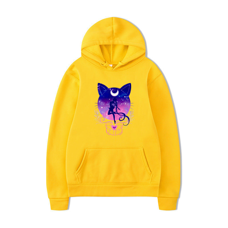 Damen Kapuzenpullover mit künstlerischem Katzenmotiv und bequemer Passform Drune
