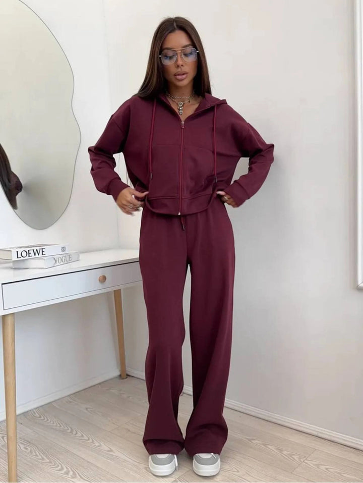 Damen nan weite Highwaist-Loungehose aus Sweatstoff mit Kordelzug und Eingrifftaschen Drune