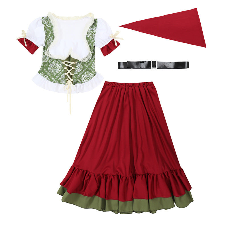 Damen nan traditionelles Trachtenkostüm Dirndl-Set mit geschnürtem Mieder und vollem Stufenrock Drune