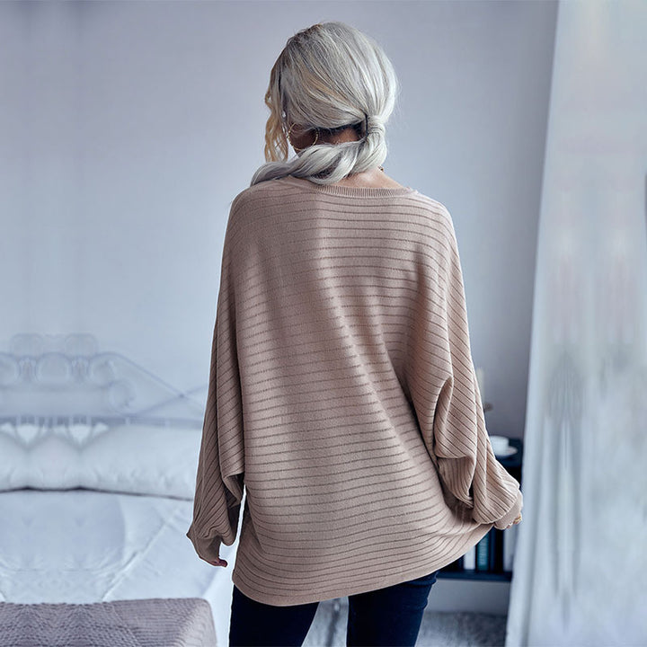 Damen lässiger Strickpullover mit modernem Rippenmuster und weitem Schnitt Drune