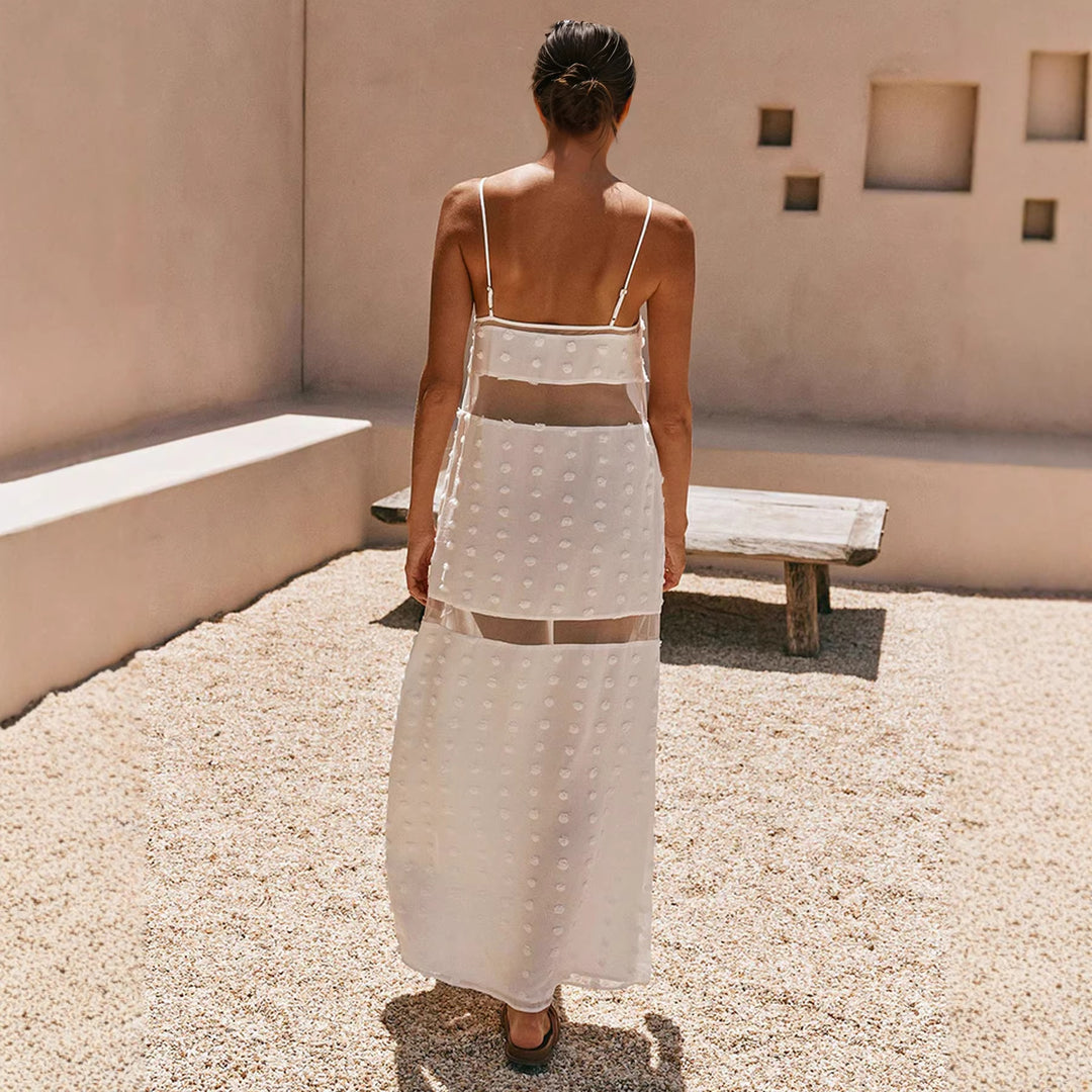 Damen Transparentes Maxikleid mit verspielten 3D-Punktdetails Drune