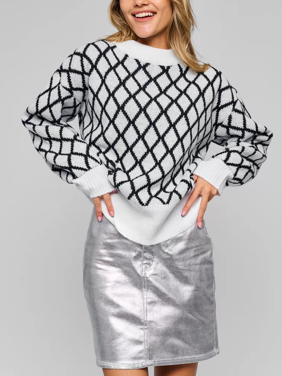 Damen lässiger Pullover mit modernem Rautenmuster und lässigem Schnitt Drune