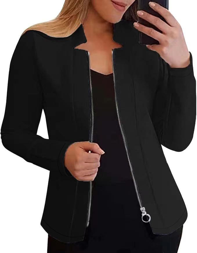 Damen Moderne Blazerjacke mit Asymmetrischem Reißverschluss und Figurbetontem Schnitt Drune