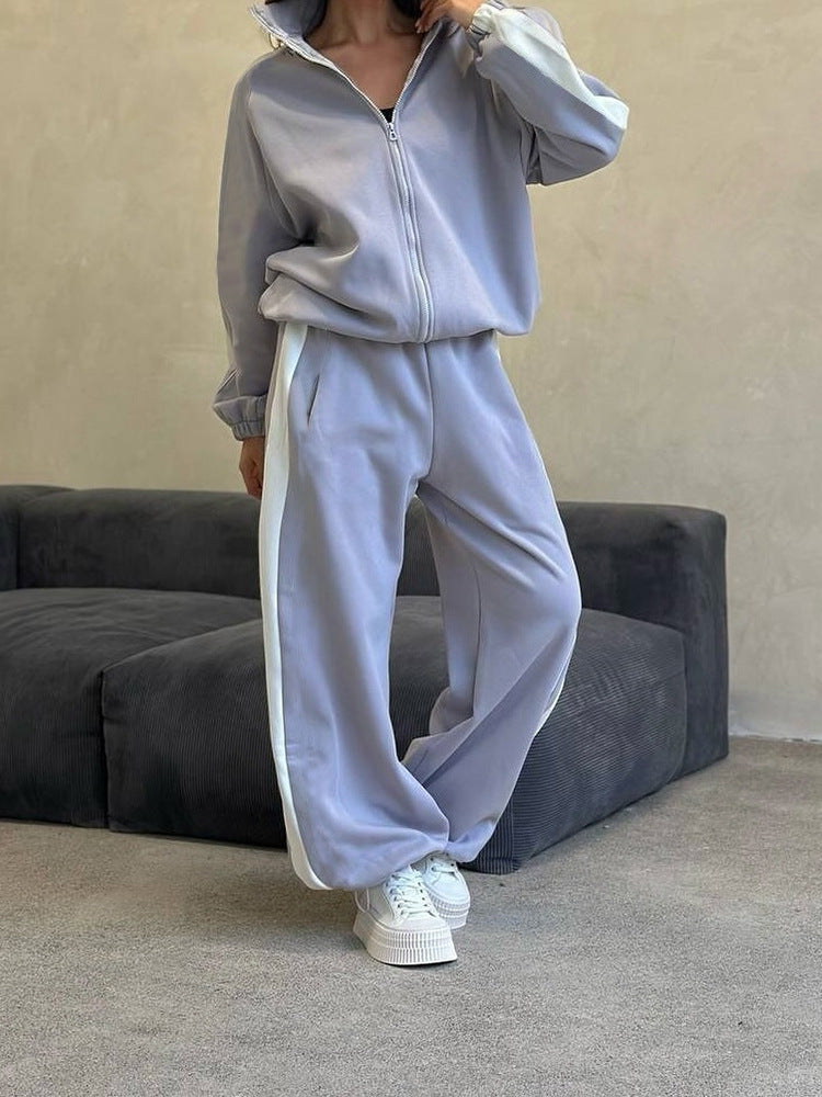 Damen Sportliches Fleece-Lounge-Outfit mit hohem Kragen und seitlichem Reißverschluss Drune