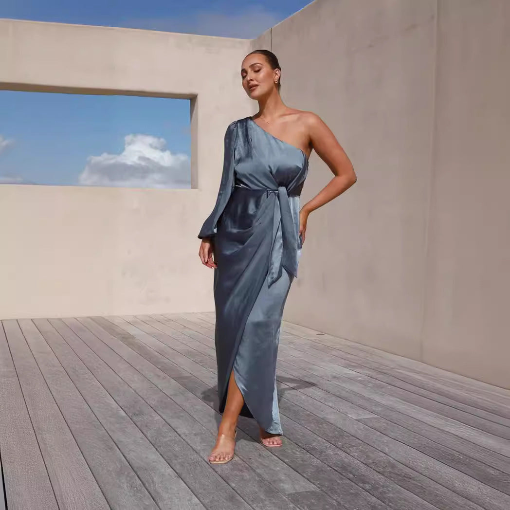 Damen Wickelkleid mit asymmetrischem Design und elegantem Taillengürtel Drune
