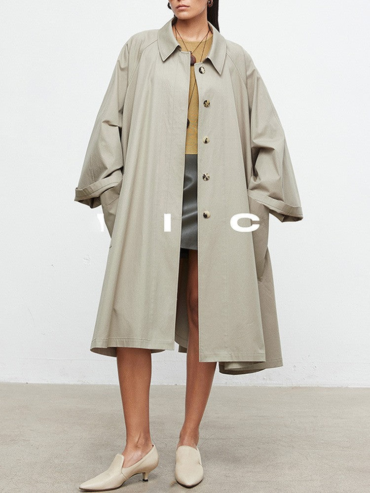 Damen lässiger Trenchcoat mit übergroßen Ärmeln und Button-Details Drune