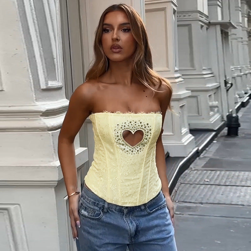 Damen Bustier-Top mit herzförmigem Ausschnitt und edlen Strassdetails Drune